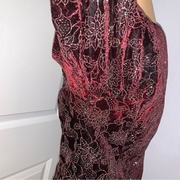 R&K Evenings Velvet Red Sparkly Floral Blazer - Picture 4 of 6